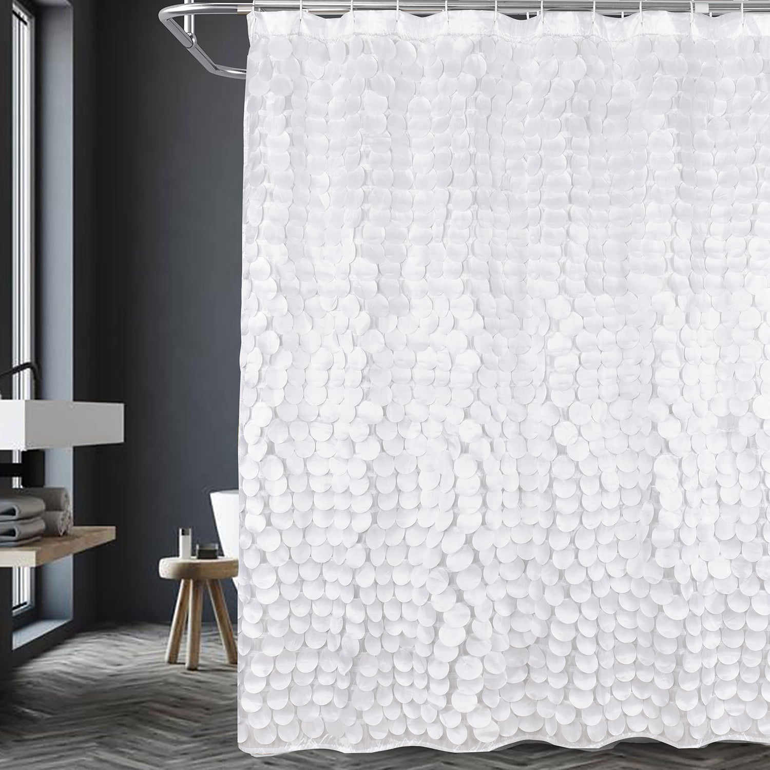 Modern Cute Decorative Shower Curtain - Textured Shimmer Circle Design Bathroom, 72 x 72