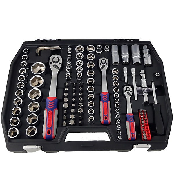 Coffret Outils Kraft Muller CRV 171 pièces Douilles, Cliquets, 2 clés Flex de 14 et 19mm, avec 25 emboûts, Chrome vanadium