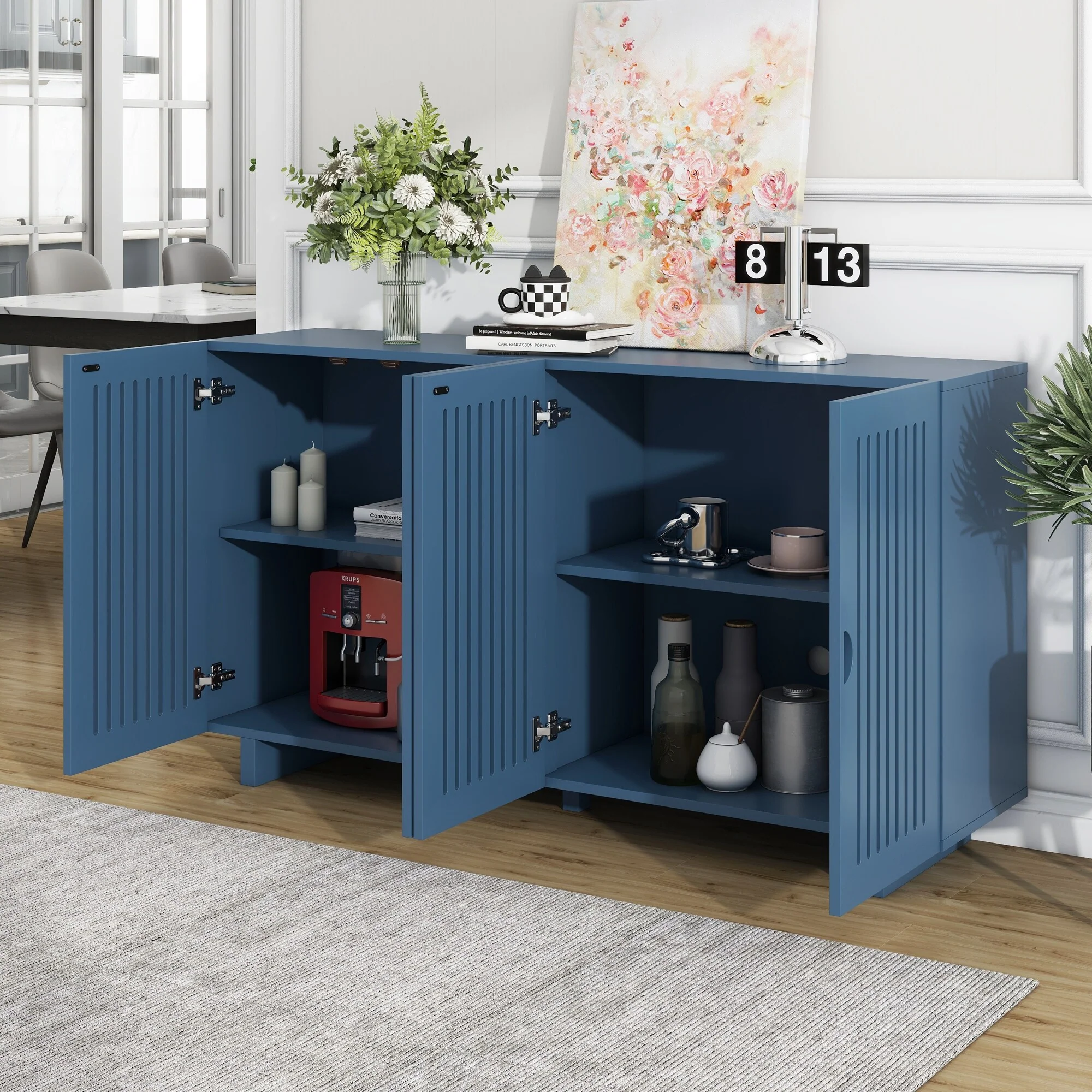 Modern 4-Door Sideboard with 2 Adjustable Shelves for Living Room and Dining Room