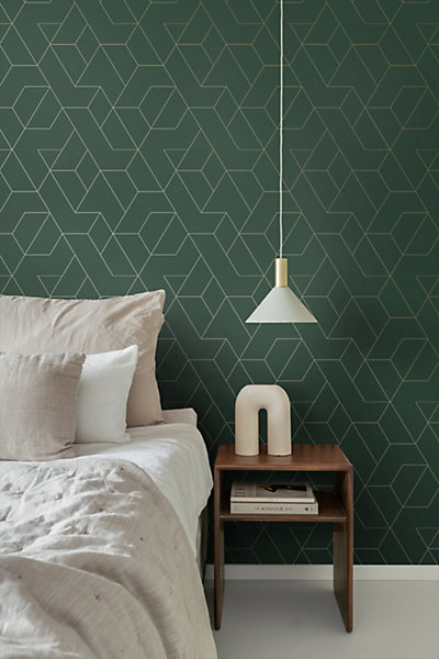 ESTAhome papier peint lignes graphiques vert et or 50 x 900 cm