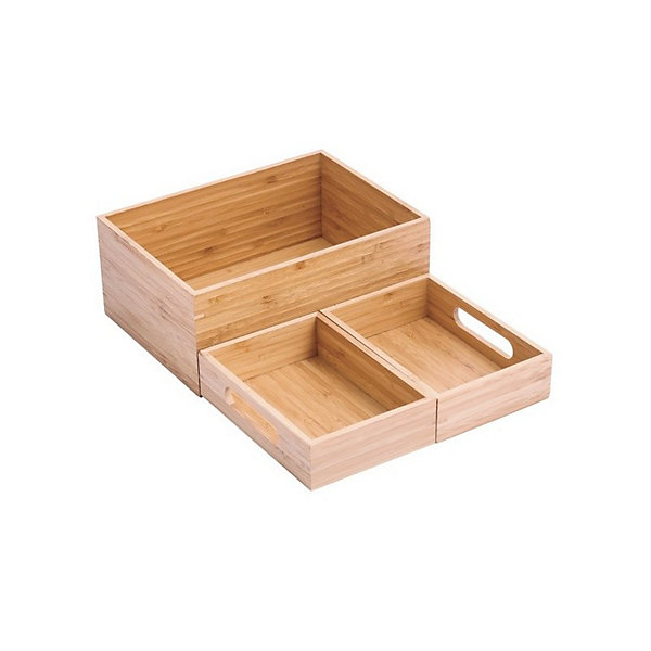 Boite Organisateur polyvalent 3 compartiments empilables Bambou ISALYS Beige MSV