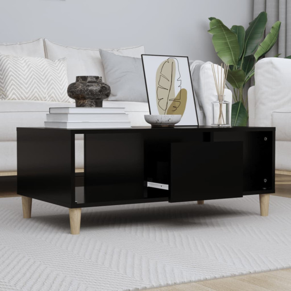 Stolik Kawowy Ława Stół Czarny 90x50x36.5 Półka Szuflady Do Salonu