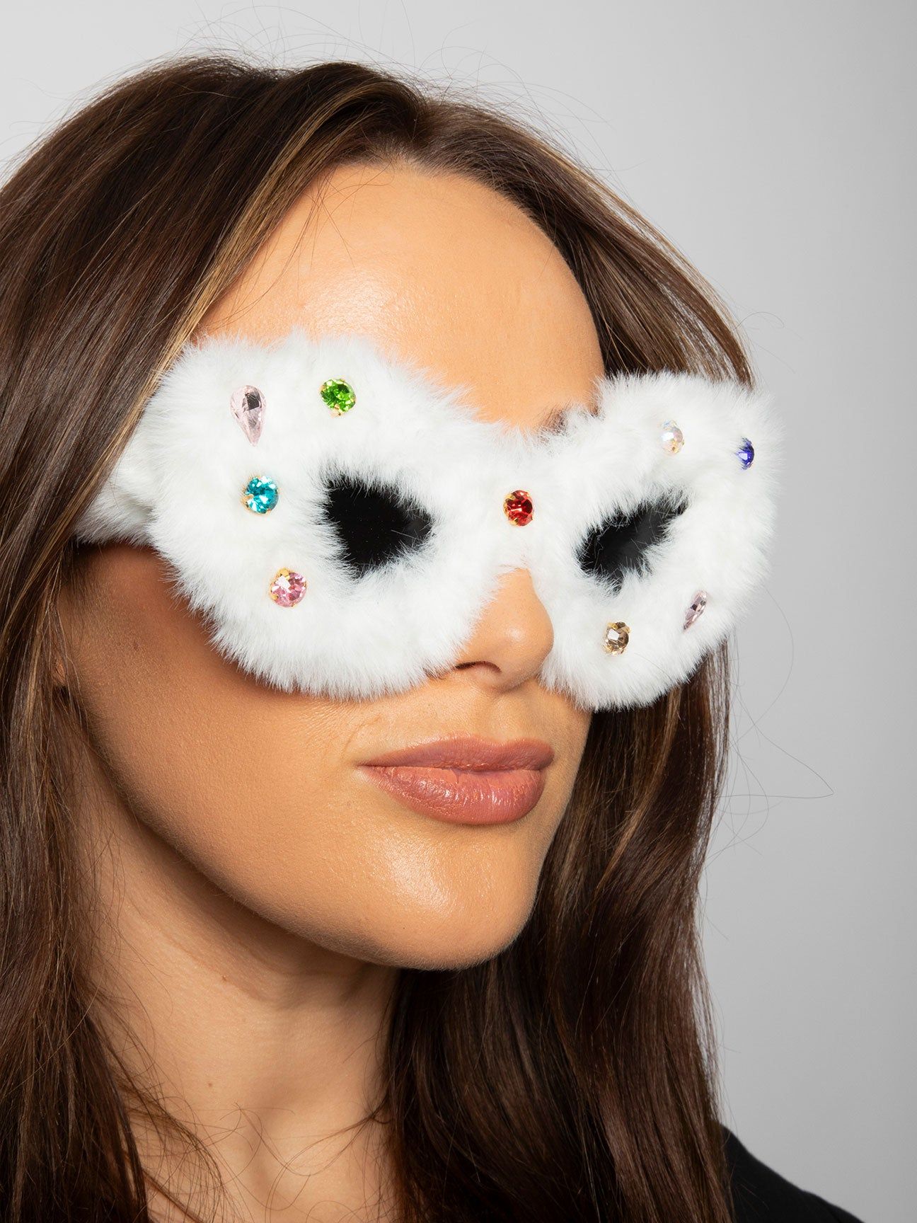 SVNX Faux Fur Cateye Sunglasses with Multicoloured Gems