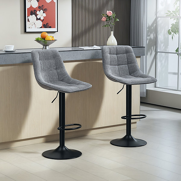 2 Tabourets De Bar Design Moderne - Chenille Gris Foncé, Réglables - Confort Personnalisé