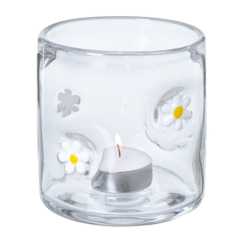 Waxinelichthouder madelief glas - transparant - &Oslash;10x10 cm