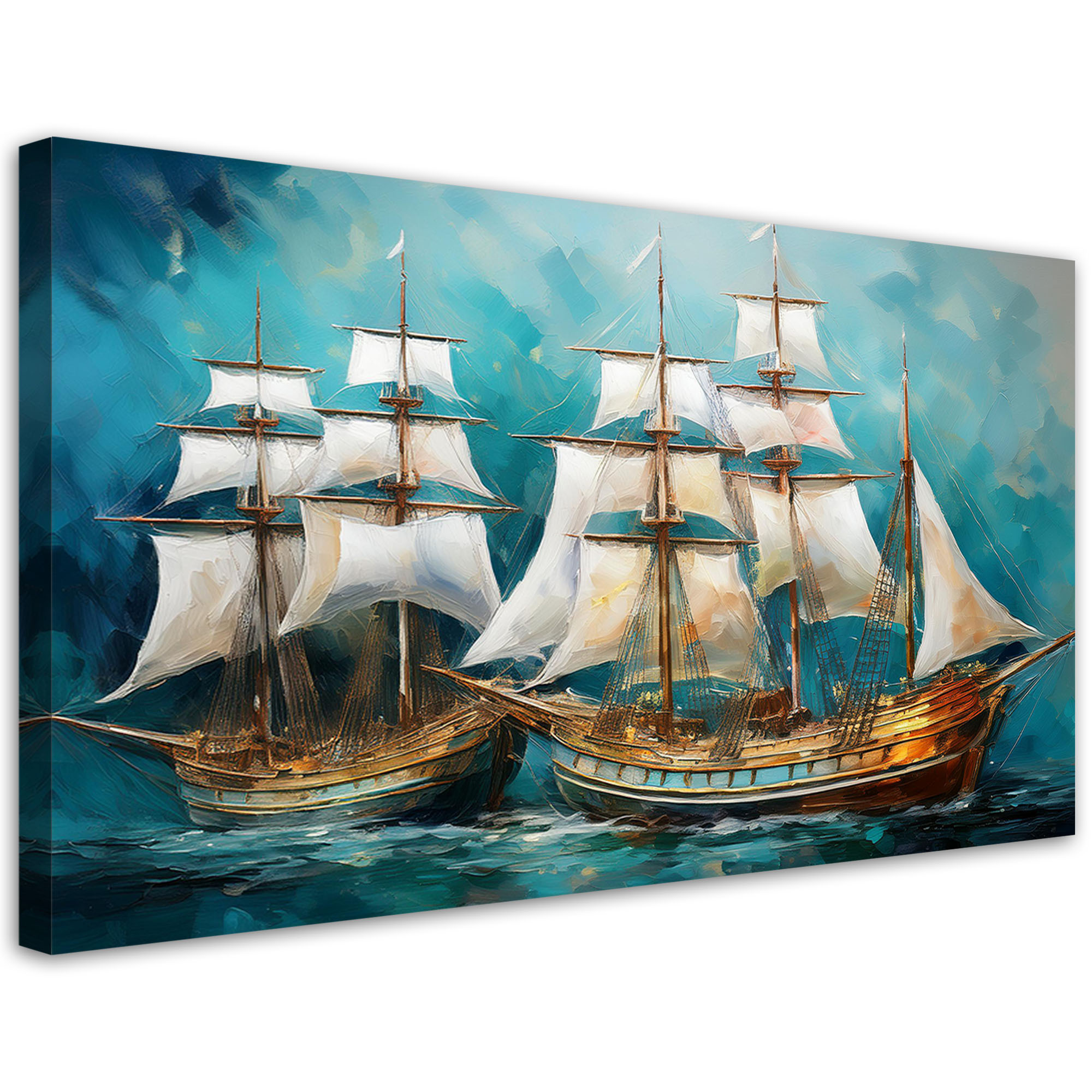 Feeby Obraz na płótnie, Statki Żaglowce Retro Turkusowy 80x40