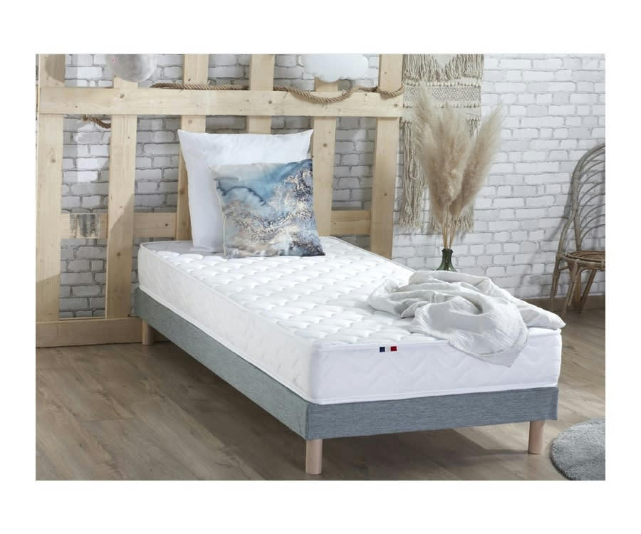 ENSEMBLE INITIAL - Ensemble matelas accueil latex 3 zones sommier gris 90x200