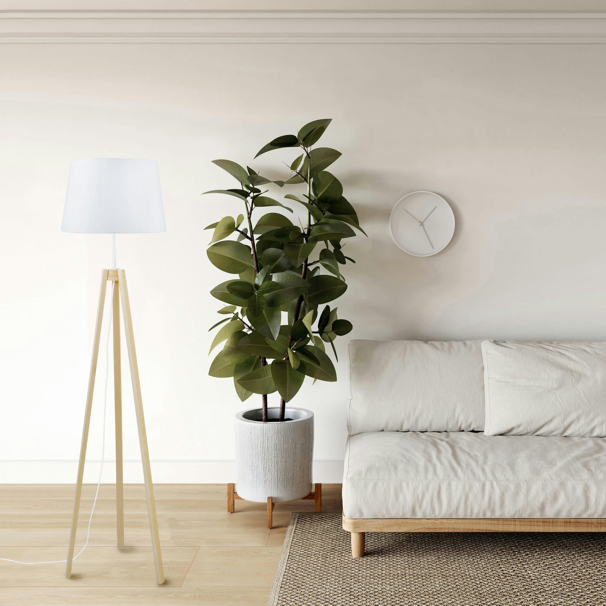 VIBORG - Lampadaire bois naturel et blanc