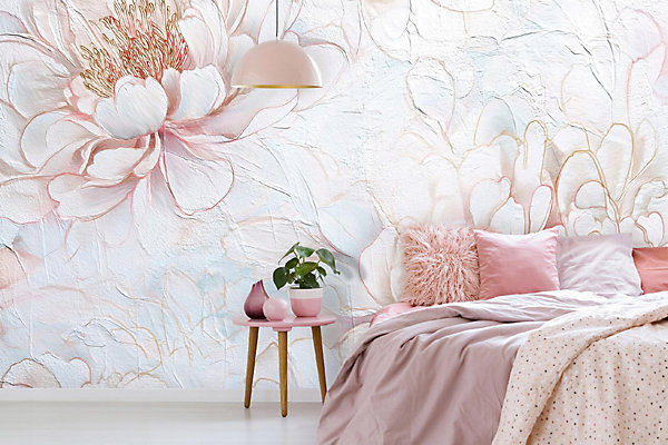 Papier Peint Panoramique Intissé Fleurs Pivoines Rose - 400x280 cm - Papier Peint Chambre et salon