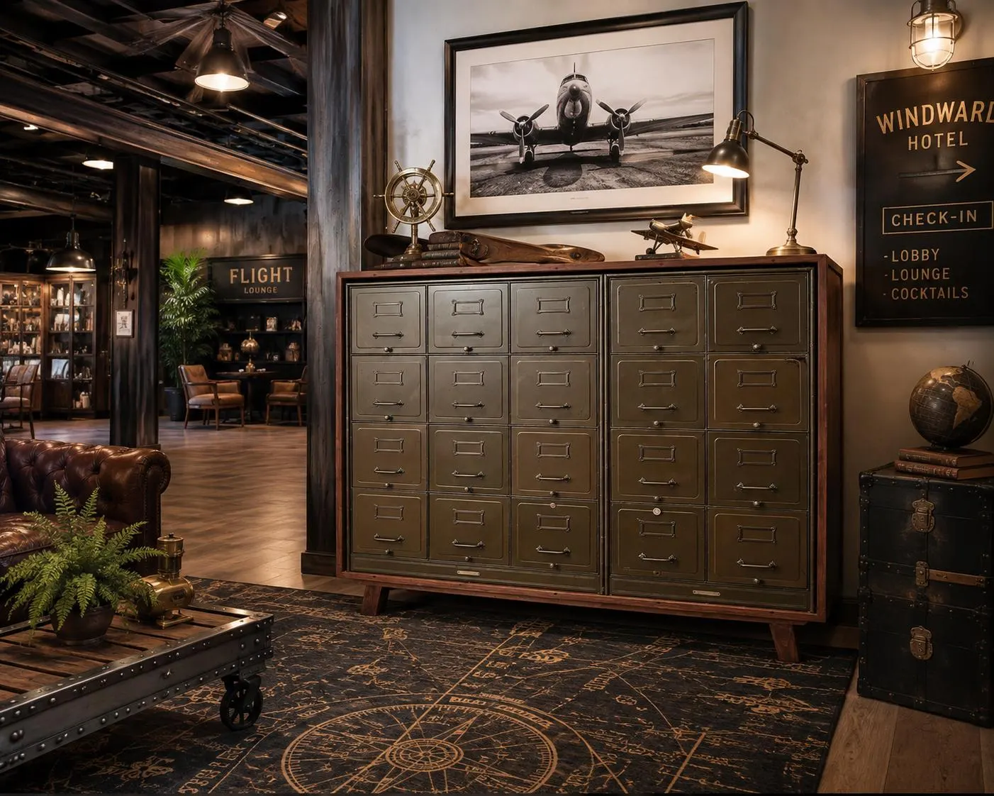 Antique Rare Art Metal Construction Co. Industrial Military 20-Drawer Steel File Cabinet, Custom Credenza