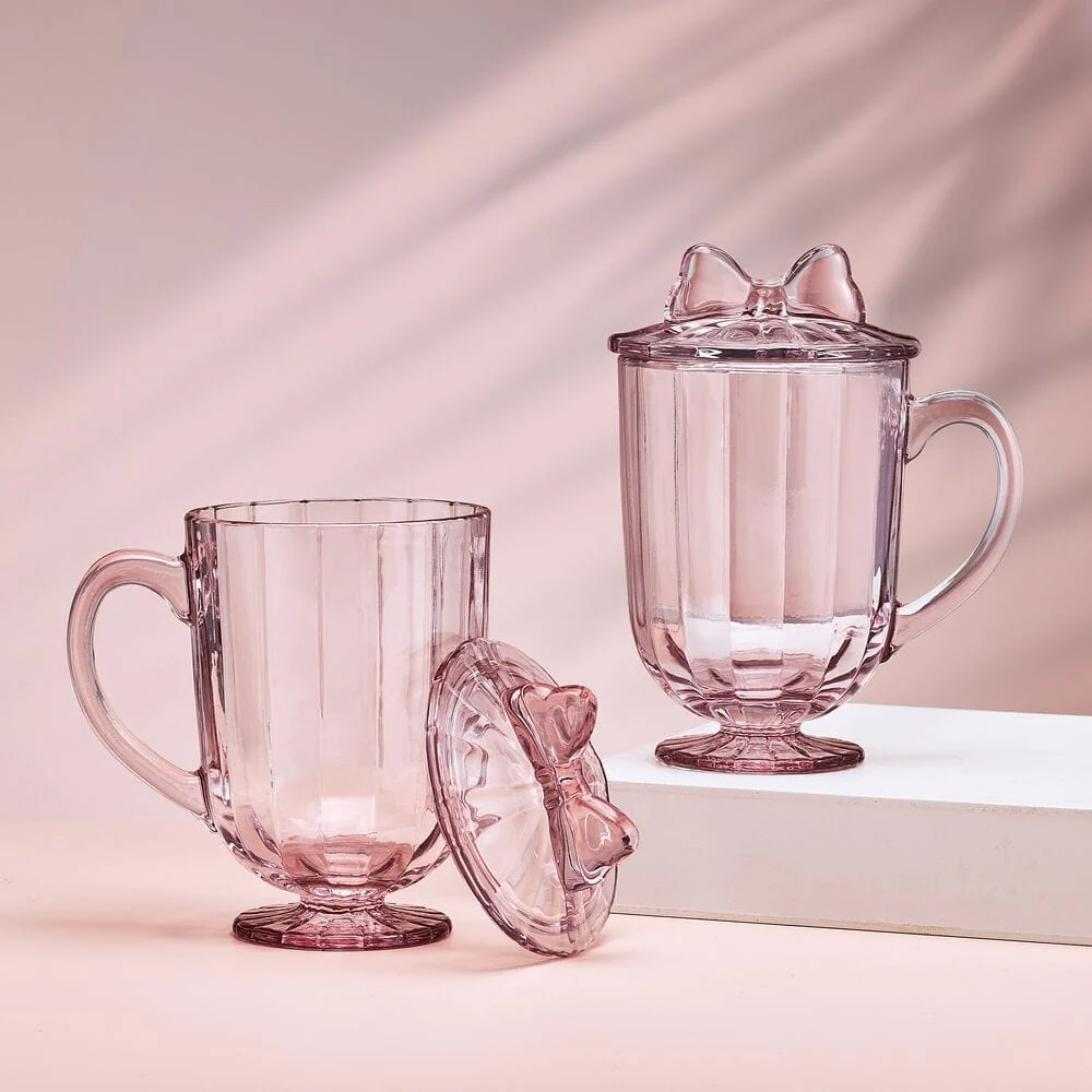 Darbie Angell Bliss Blush Set of 2 Footed Drinking Glasses with Lid