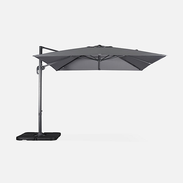 Parasol déporté carré 3x3m haut de gamme - Falgos - gris - Parasol excentré inclinable. rabattable et rotatif à 360.