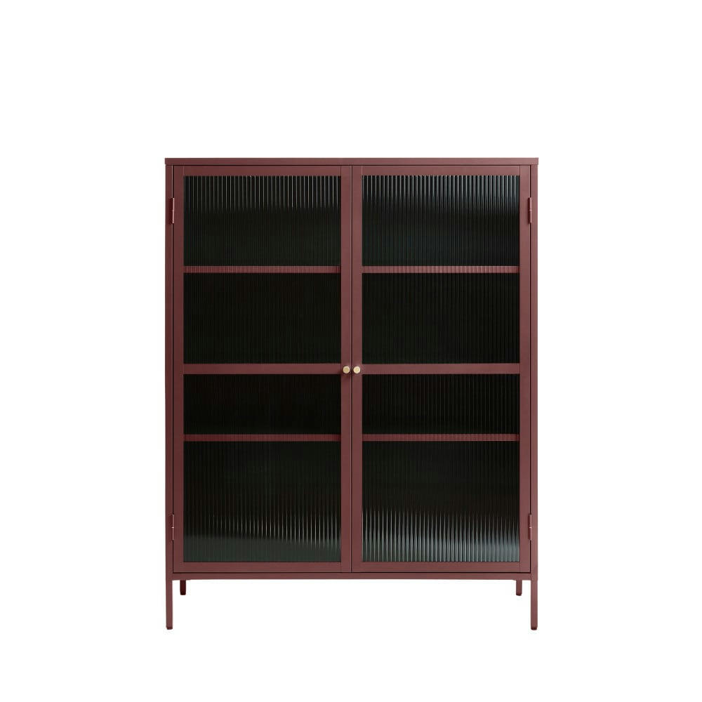 BJORN - Vaisselier 2 portes en verre strié et métal H140cm bordeaux