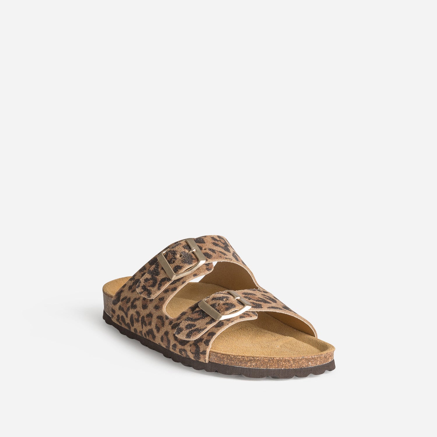 Mule anatomique beige cuir velours effet léopard