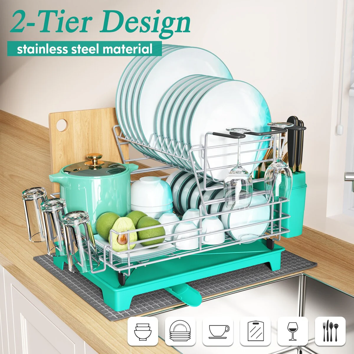 JASIWAY 2 Tier Kitchen Stainless Steel Dish Rack