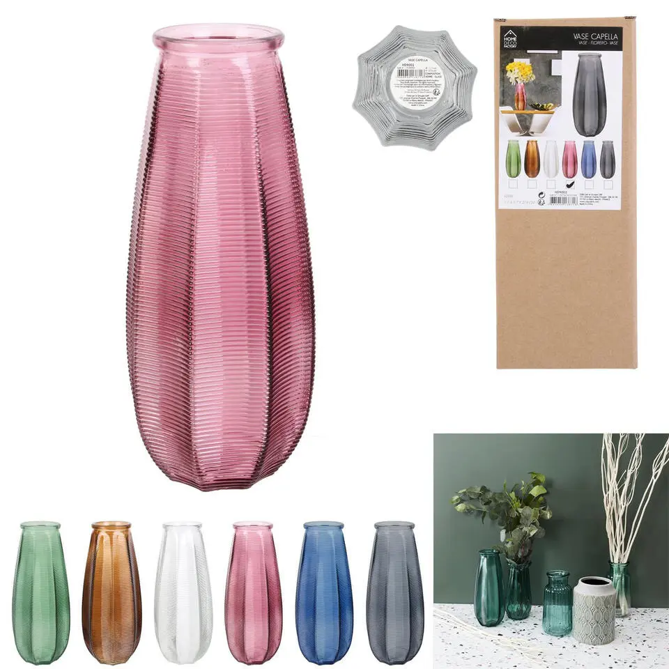 Home deco factory vaas Capella - boeket - glas - grijs- H28 cm