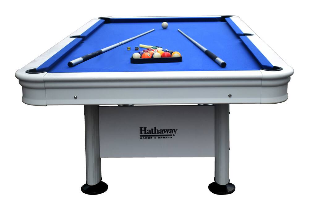 Hathaway Alpine Outdoor Pool/Billiards Table w/ Balls, Cues, Accessories, White, 8-ft