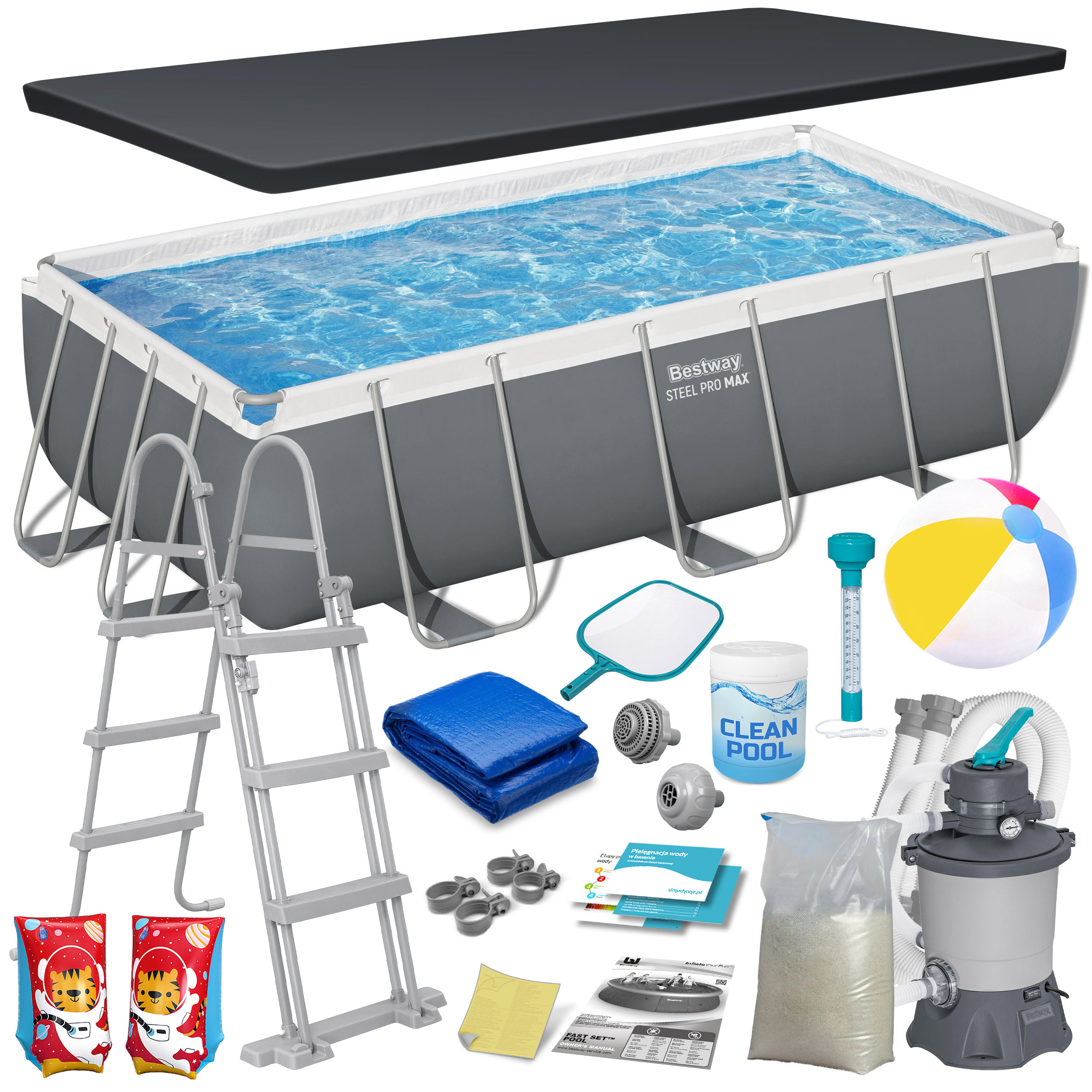 Basen ogrodowy stelażowy 404x201x100cm Bestway zestaw 17w1