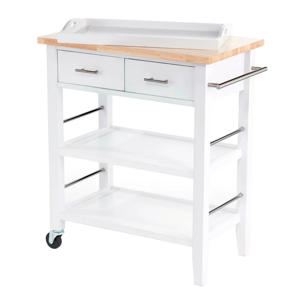 Trinity White Wooden Kitchen Cart wtih Drawers and Tray