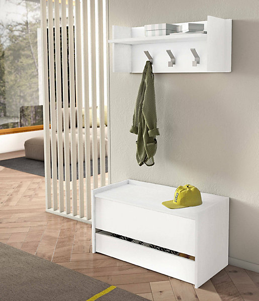 Meuble d'entrée Dap, Entrée moderne avec portemanteau, Armoire multifonctionnelle, 50x32h182 cm, Blanc