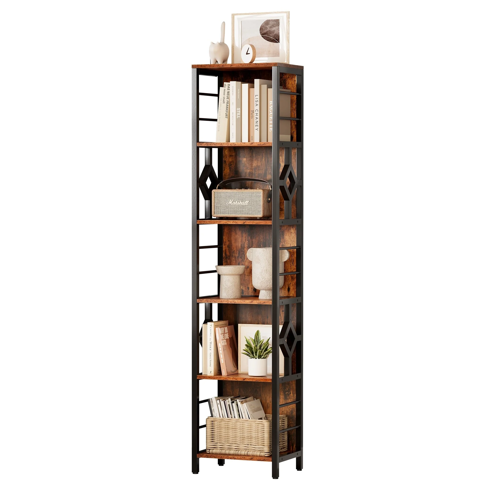 Moasis 68 Inch Tall Narrow Bookcace 5 Tier Open Display Etagere Bookshelf