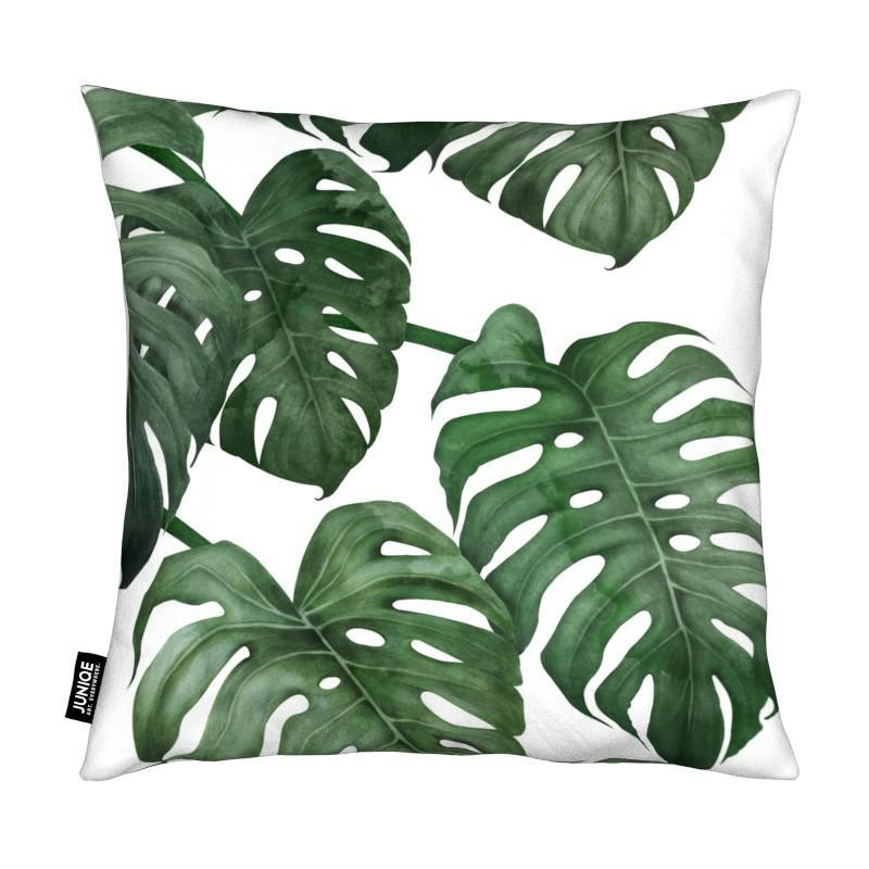 TROPICAL NO. 6 - Coussin en microfibre en blanc & vert 30x30