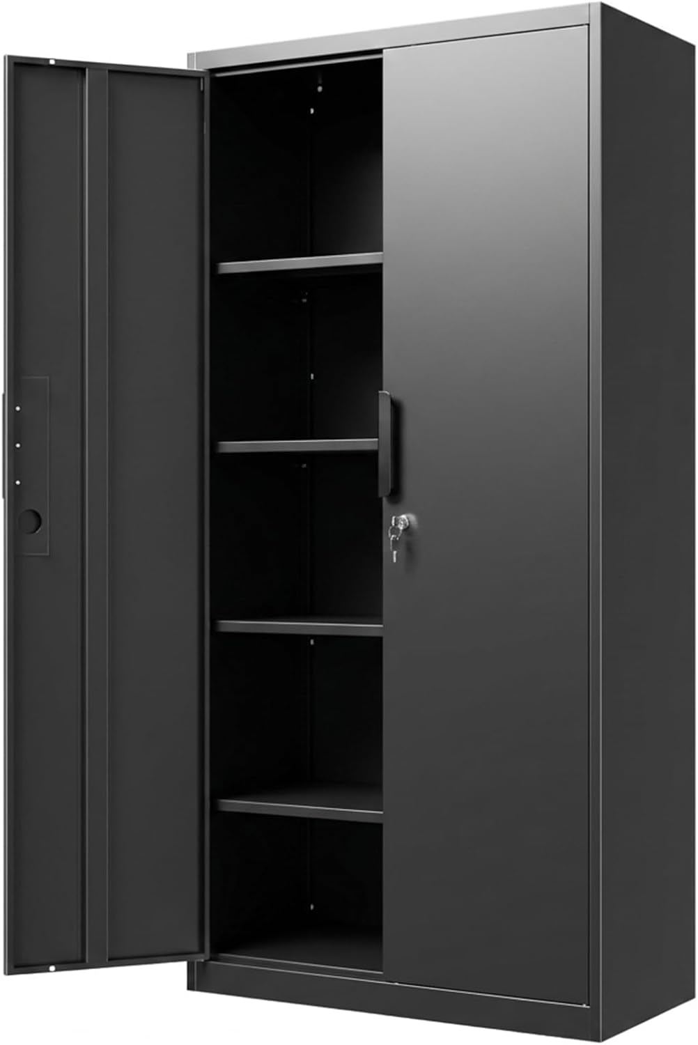 Metal Garage Storage Cabinet with Lock, 71 Tall Steel Storage Locker with 4 Adjustable Shelves, Heavy Duty Metal Cabinet for Garage, Office, Home, 31.5”W × 16.5”D, Black