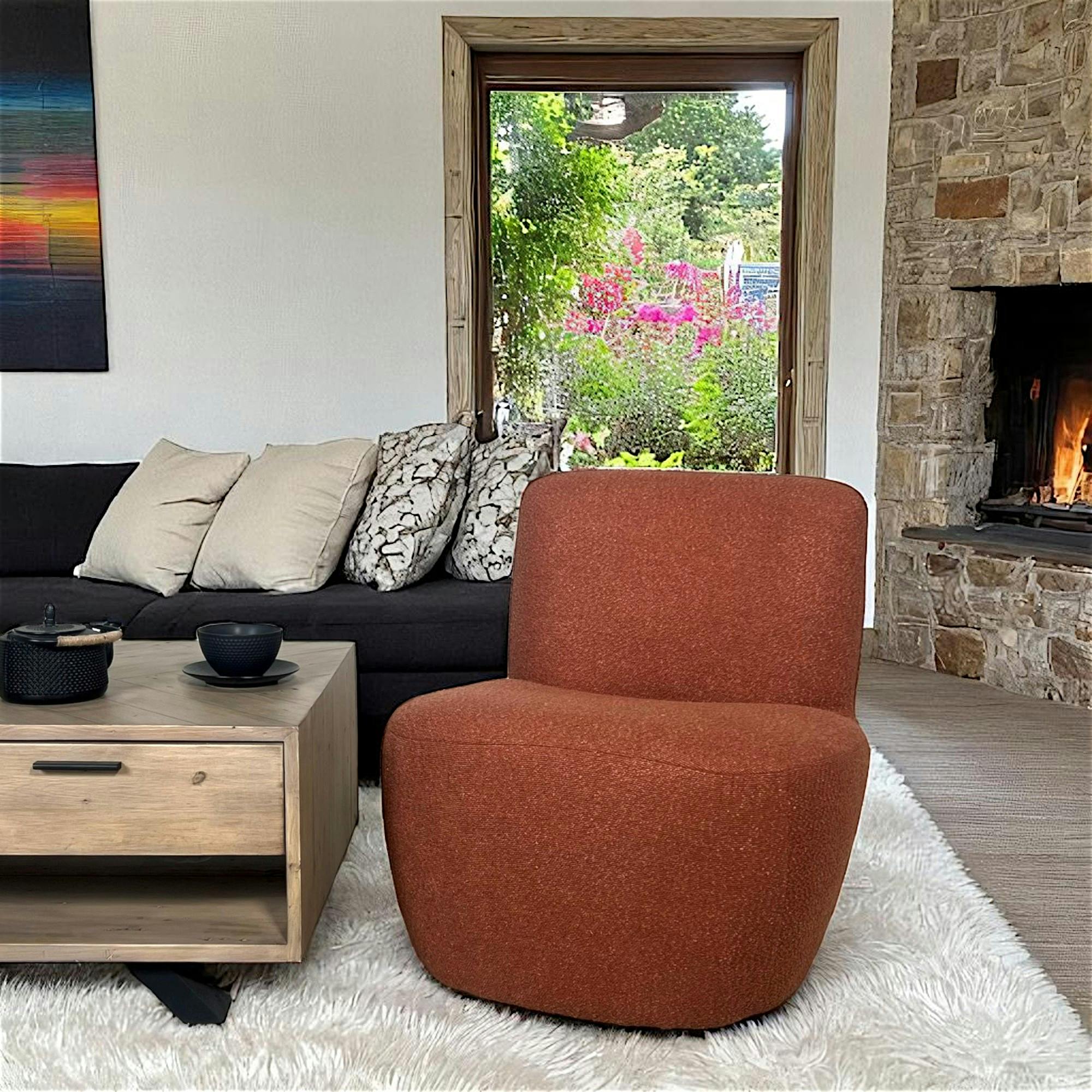 Fauteuil arrondi tissu bouclettes terracotta MALMOE