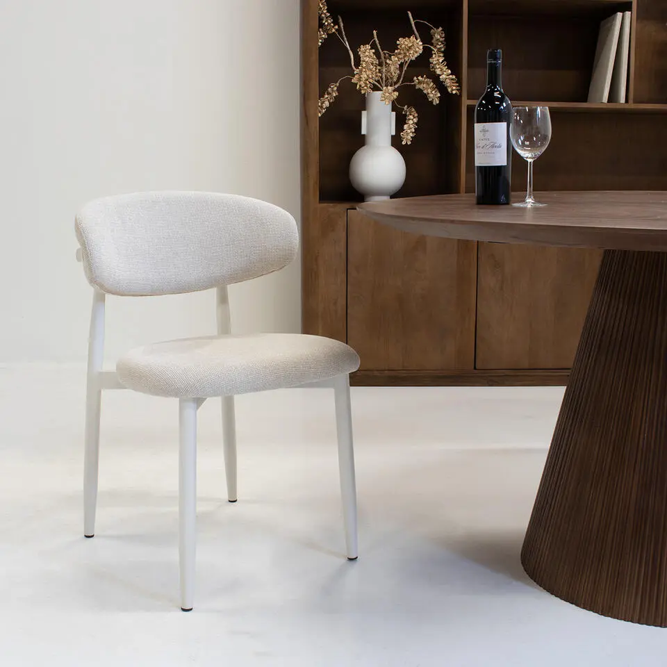 Eetkamerstoel - Beige/Wit - Zithoogte 47cm - Alexia - Set van 2
