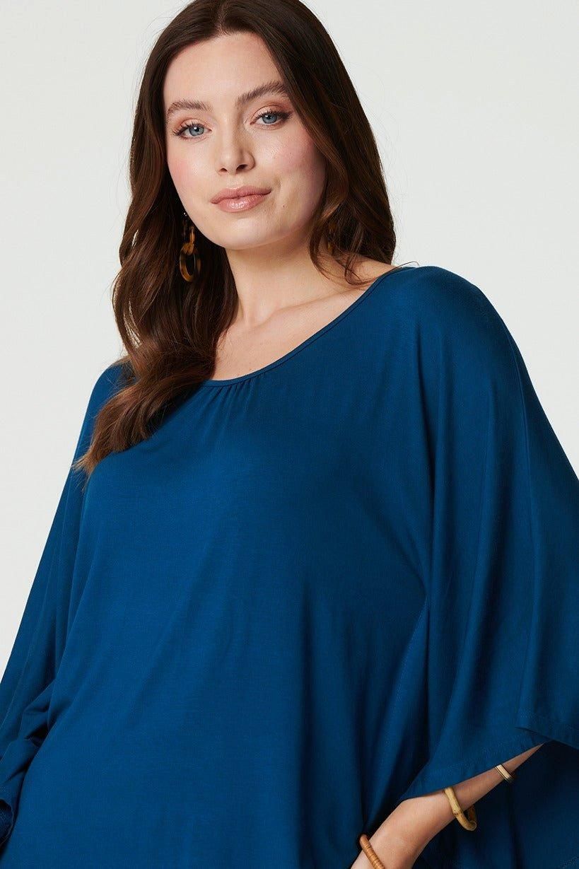 Izabel London Plain Round Neck 3/4 Batwing Top