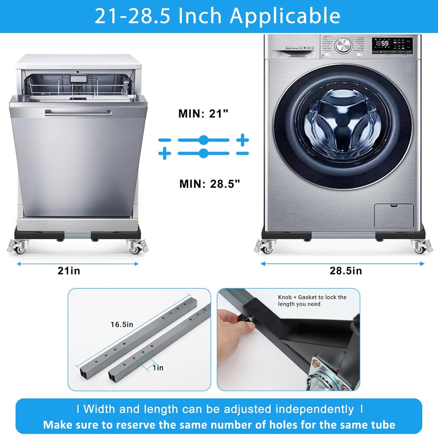 Nefish Upgraded Washing Machine Dolly with Wheels Heavy Duty 21-28 Inch Stainless Steel Appliance Roller 700 Lbs Furniture Cart with Wheel Flat Dollies for Washer and Dyer, Fridge, Cabinet, Boxes