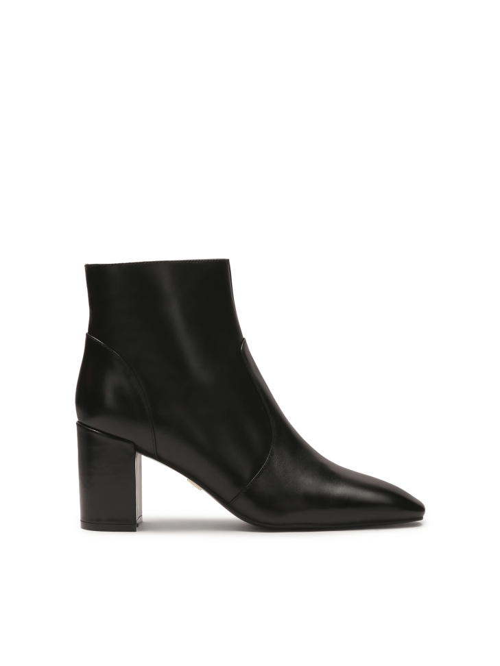 Black leather boots on block heel
