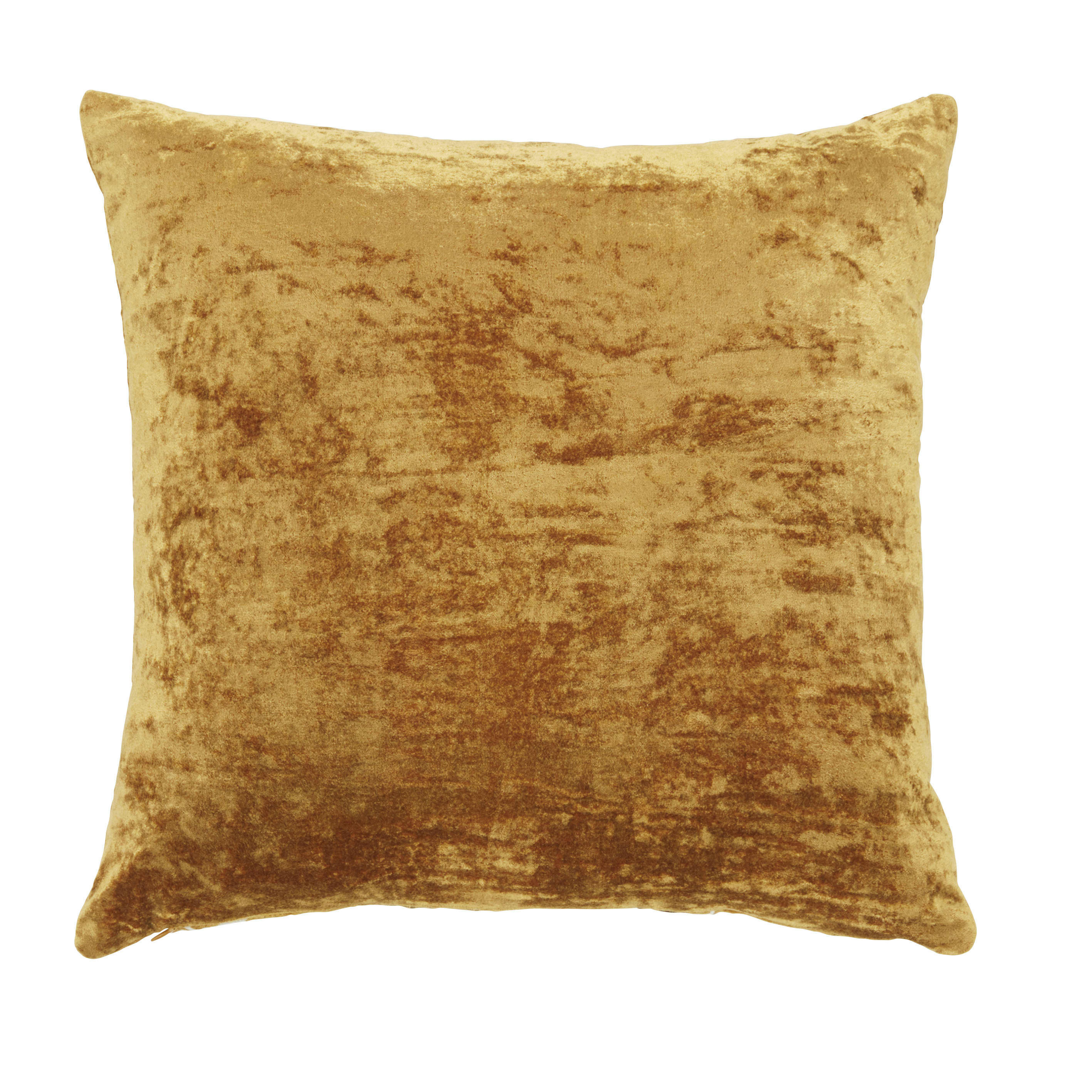 IWAKI - Coussin en velours à motif héron brodé avec perles jaune ocre 45x45