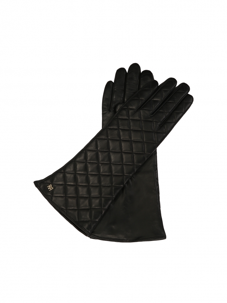 Black leather gloves with extended profile