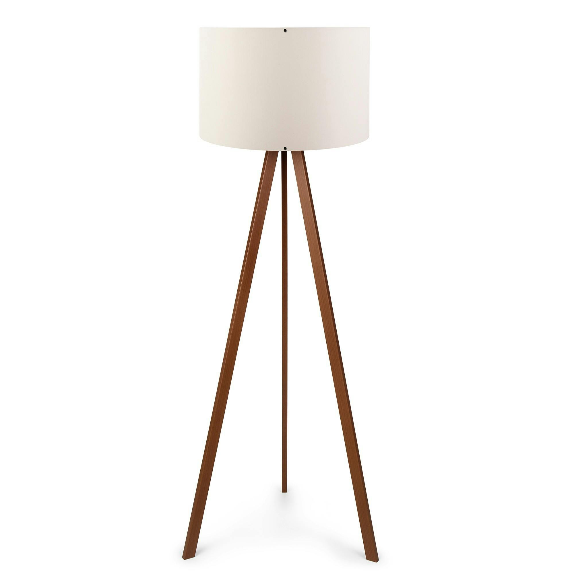 Lampadaire trépied effet bois noyer, abat-jour écru KILIS