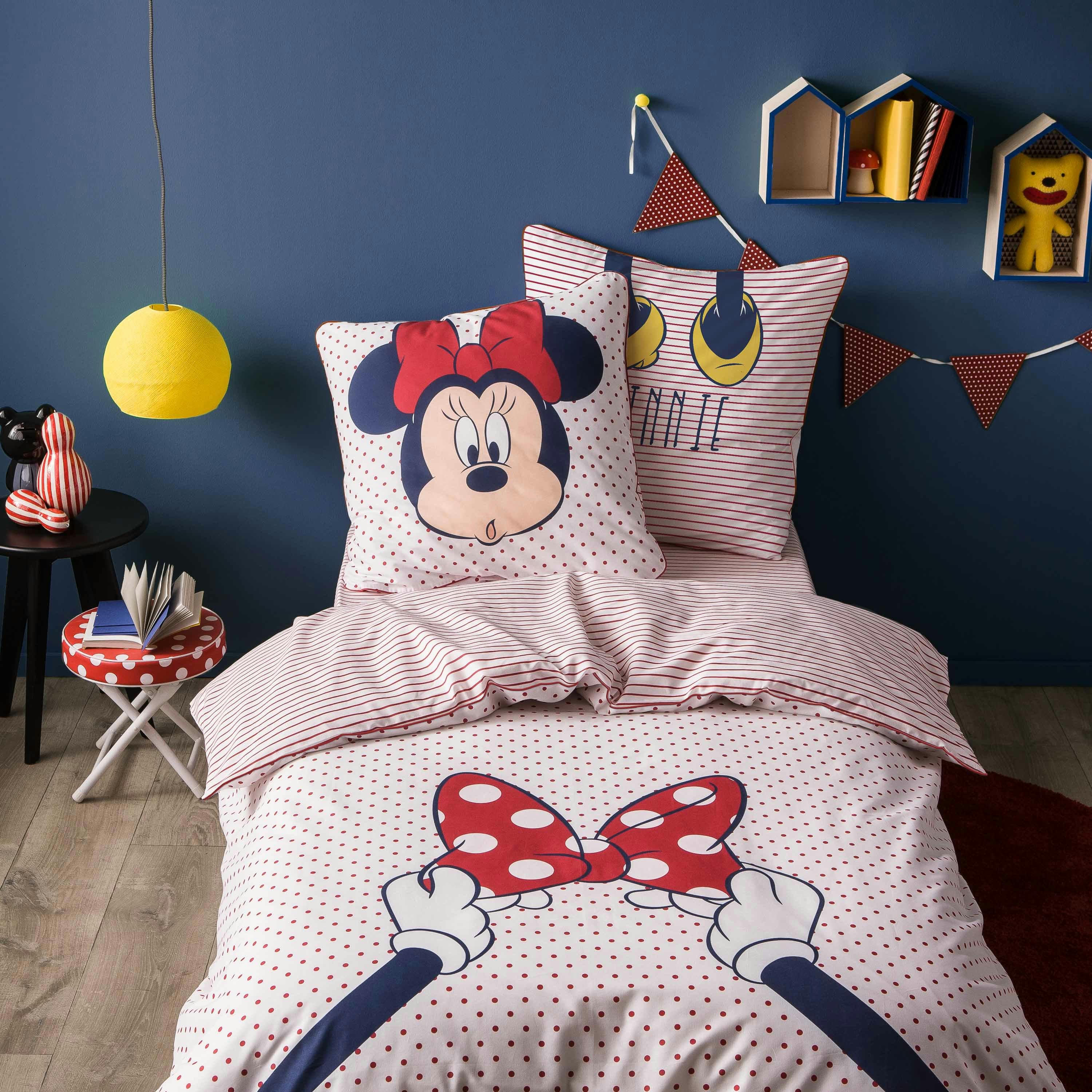 DISNEY MINNIE OUPS - Parure de lit imprimée en coton Blanc Et Rouge 140x200+65x65cm