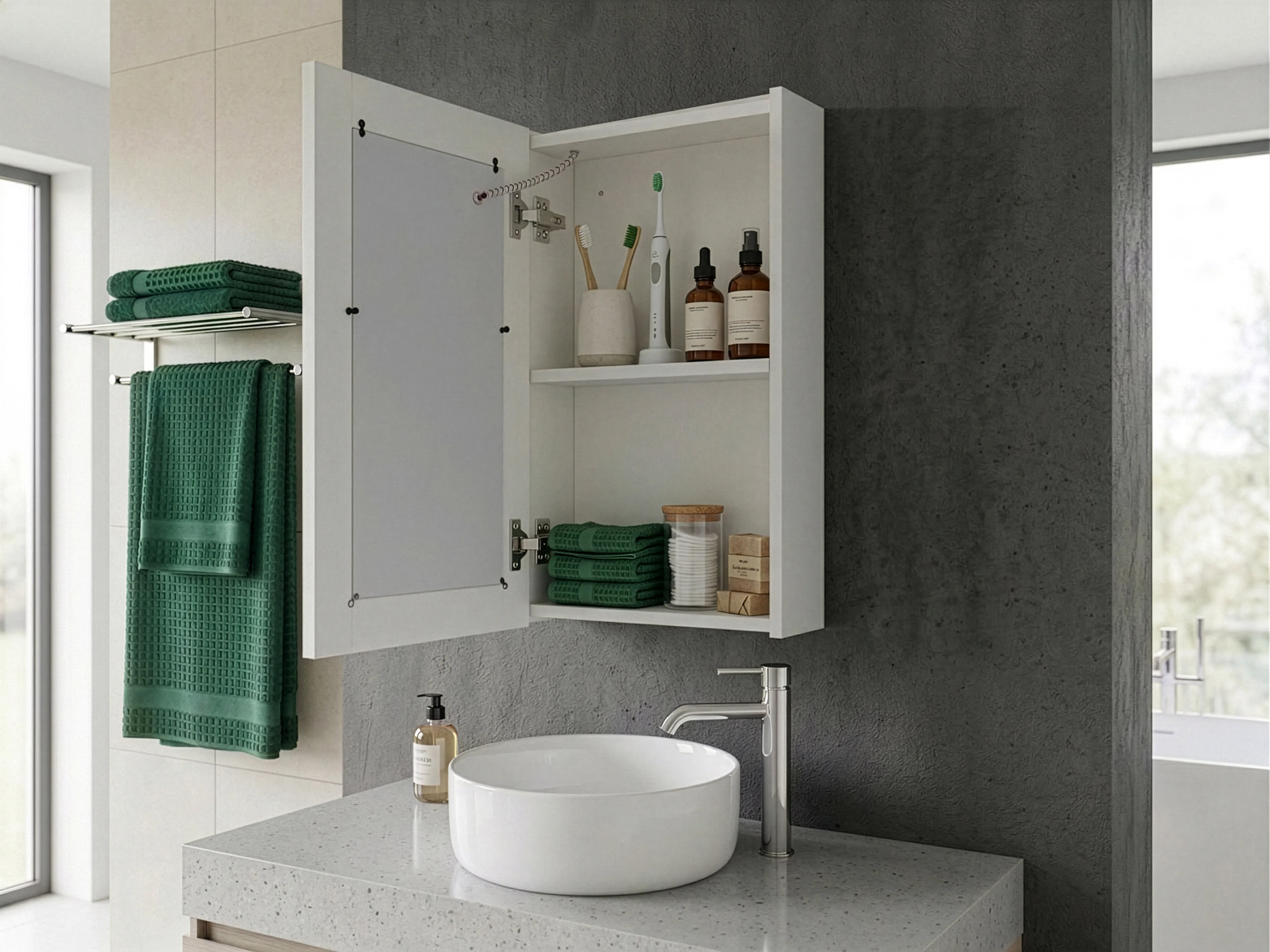 Bathroom Wall Mounted Mirror Cabinet LED CAMERON 40 cm 60 cm White