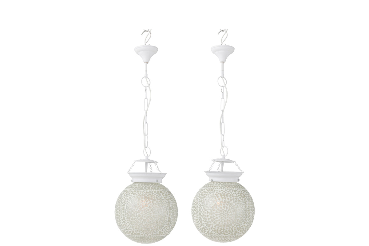 J-Line hanglamp Eki Mozaiek - glas - wit - small - 2 stuks