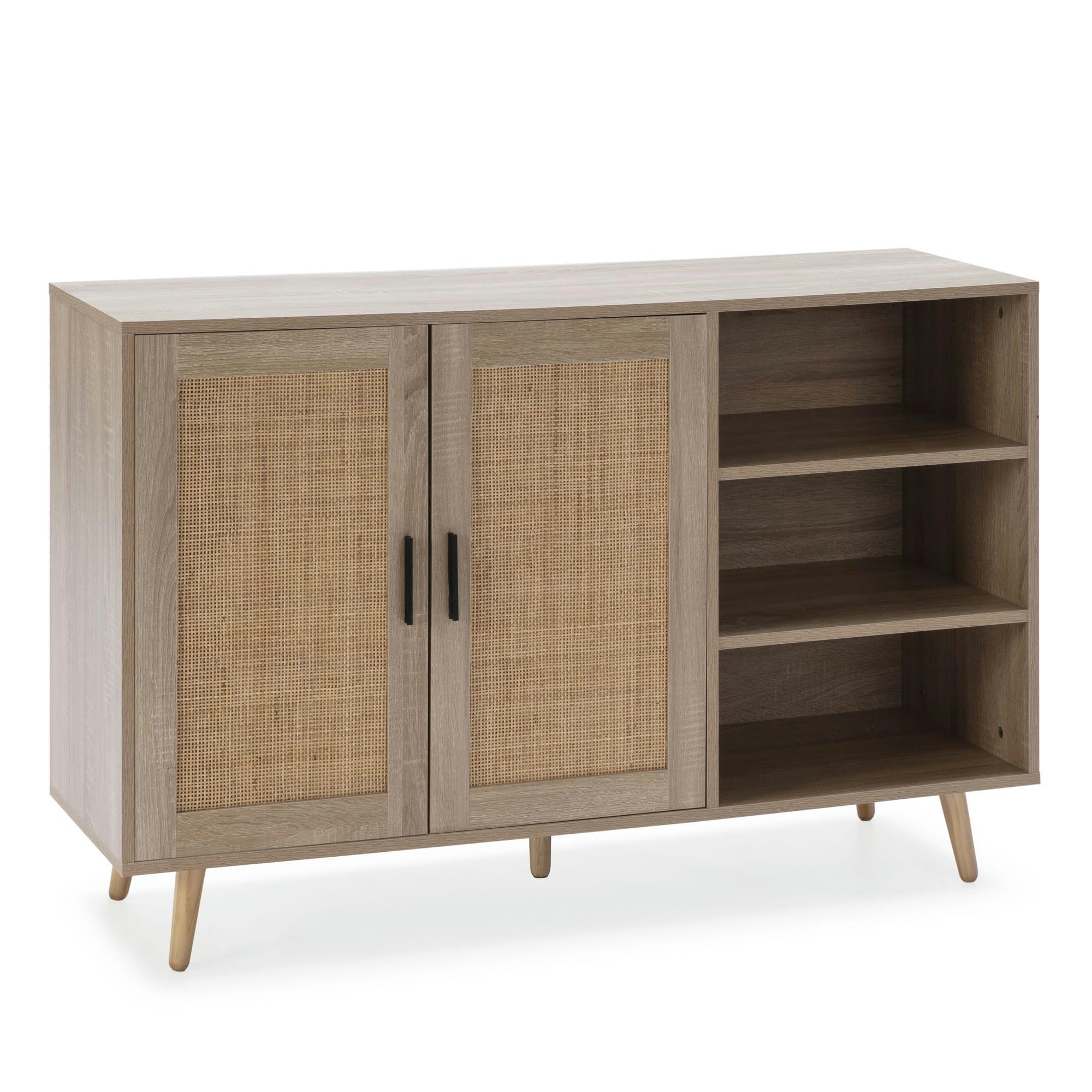 DALIA - Buffet 2 portes et 3 niches couleur chêne, 120 cm largeur