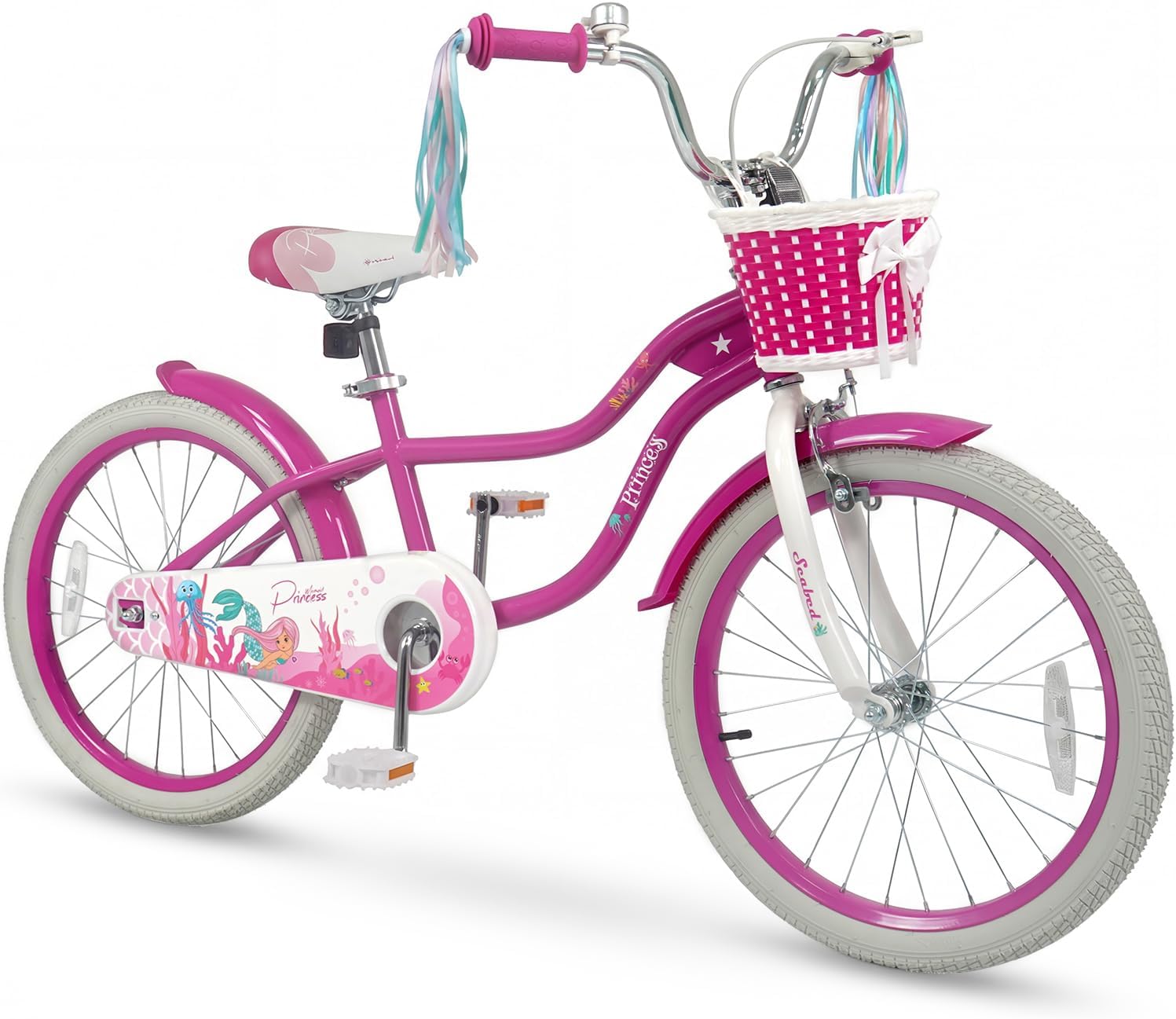 COSTWAY Mermaid Kids Bike, 12/14/16/18/20 Inch Toddler Bike w/Removable Training Wheels, Streamers, Doll Storage Basket, Handbrake & Coaster Brake, Children Kids Bicycle for 3+ Years Old Boys & Girls