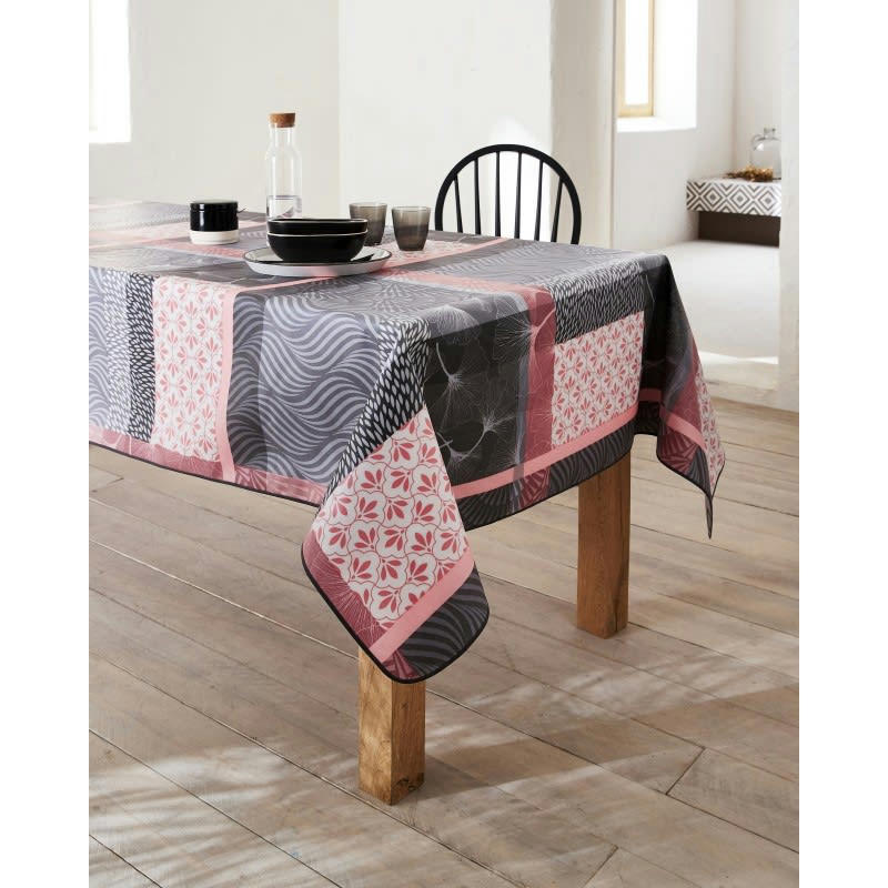 GINKO - Nappe en coton enduit PVC rose gris 160x350 cm