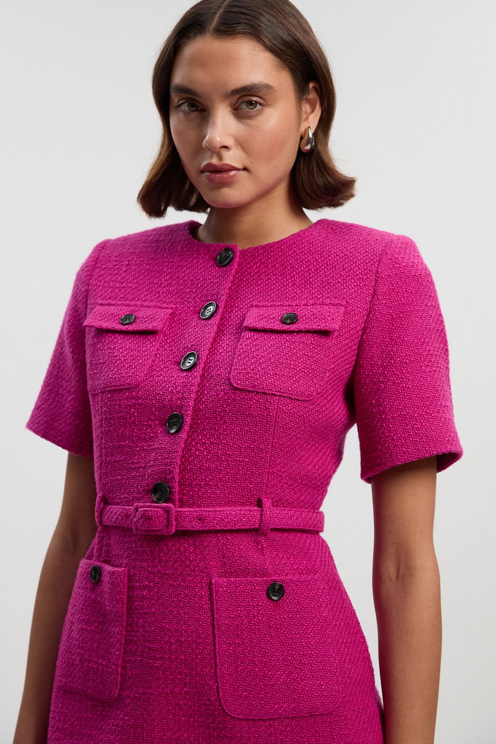 KarenMillen Petite Textured Tweed Belted Tailored Mini Dress