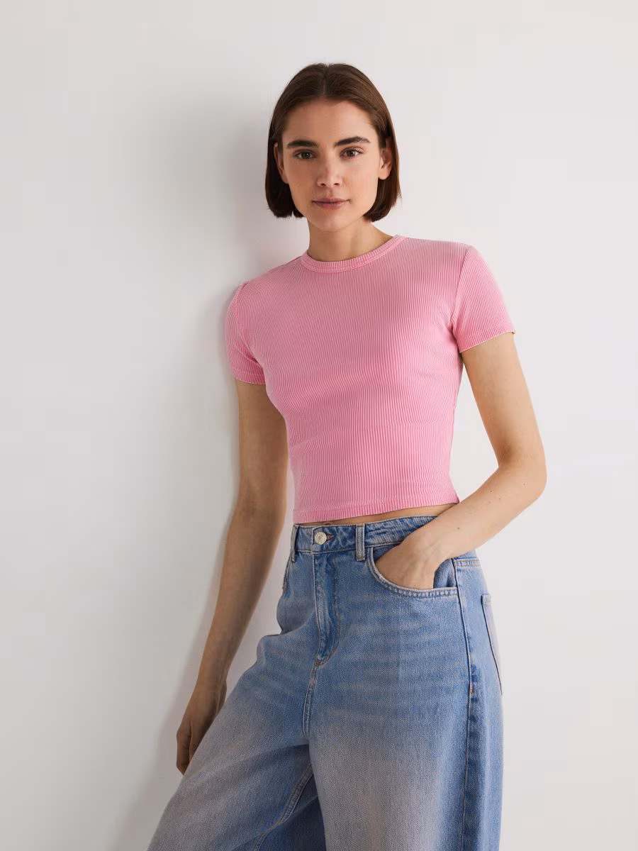 Rib Knit Cotton Rich T-Shirt