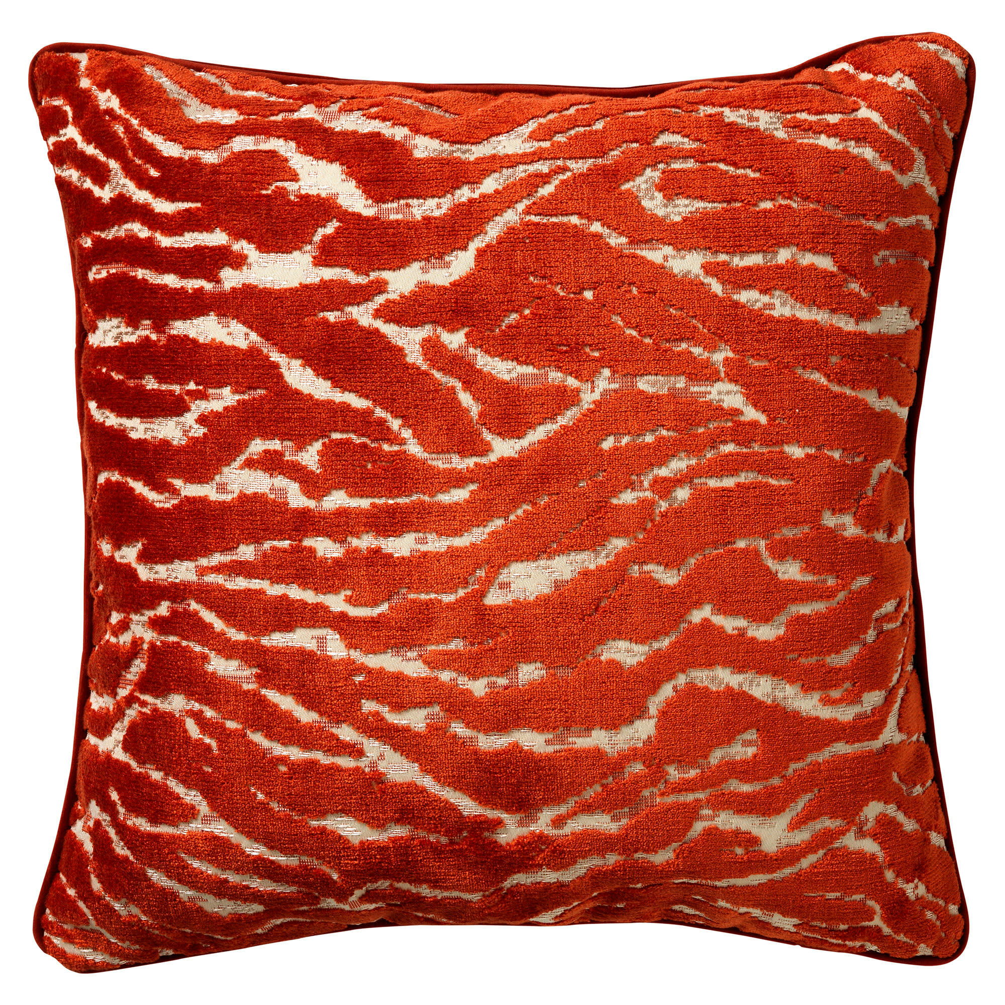 ZABRINA - Coussin - orange en velours 45x45 cm avec imprimé animalier