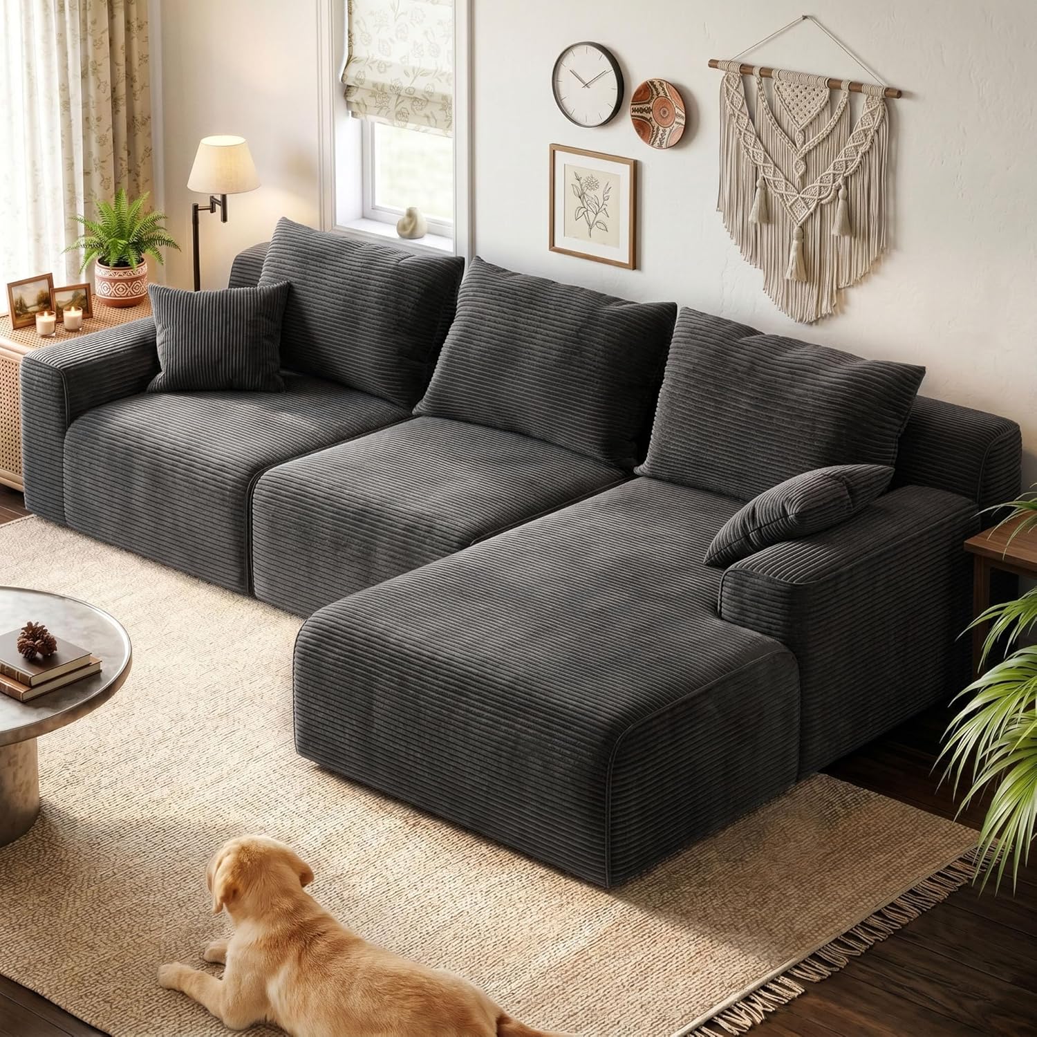 Homkdom Boneless Modular Sectional Couch, Cloud Couch L-Shaped Sofa with 61.5 Deep Seat & Right Facing Chaise – Deep Grey, Pet Friendly, 6 Configurations for Small Space Apartment, No Assembly