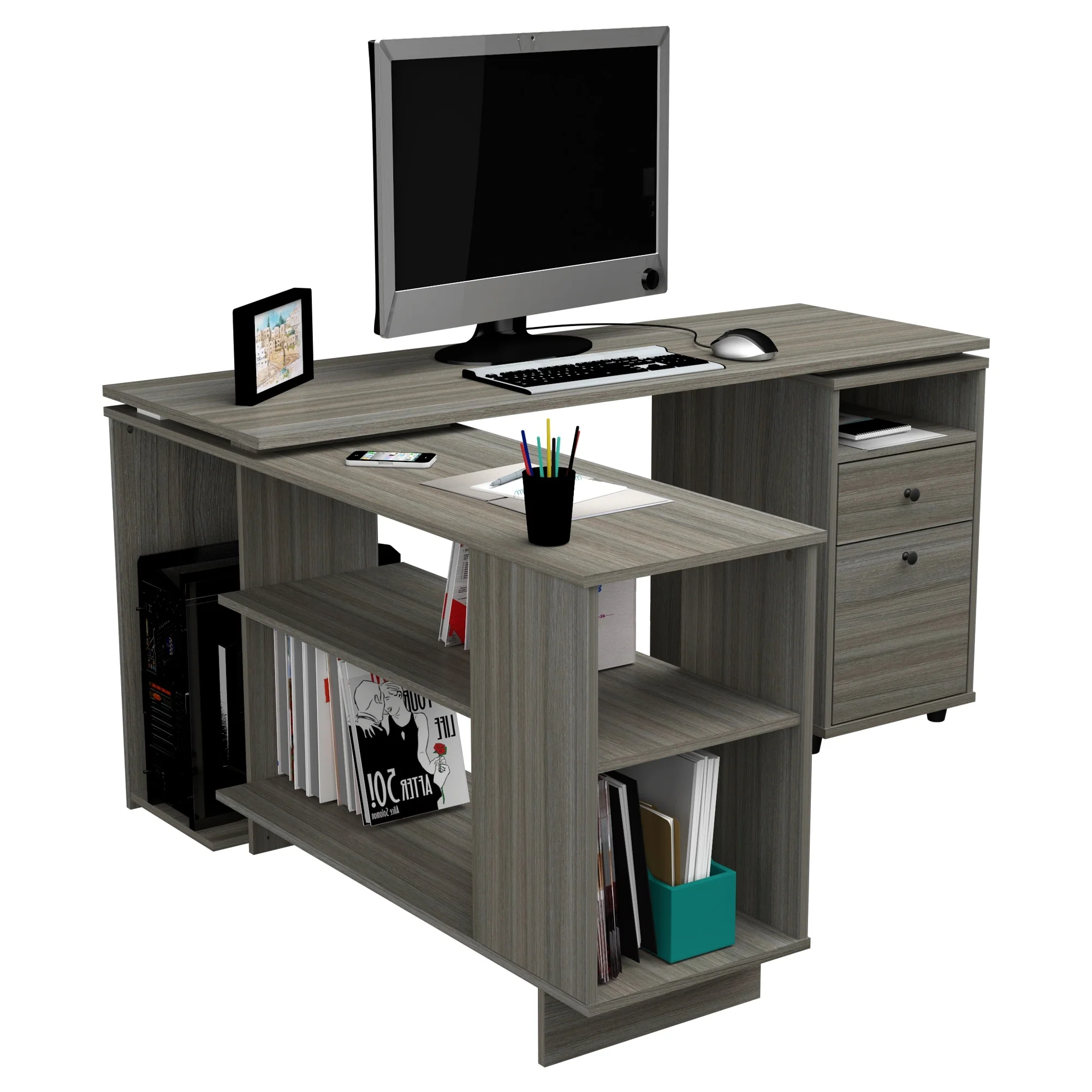Inval L-Shaped Computer Workstation