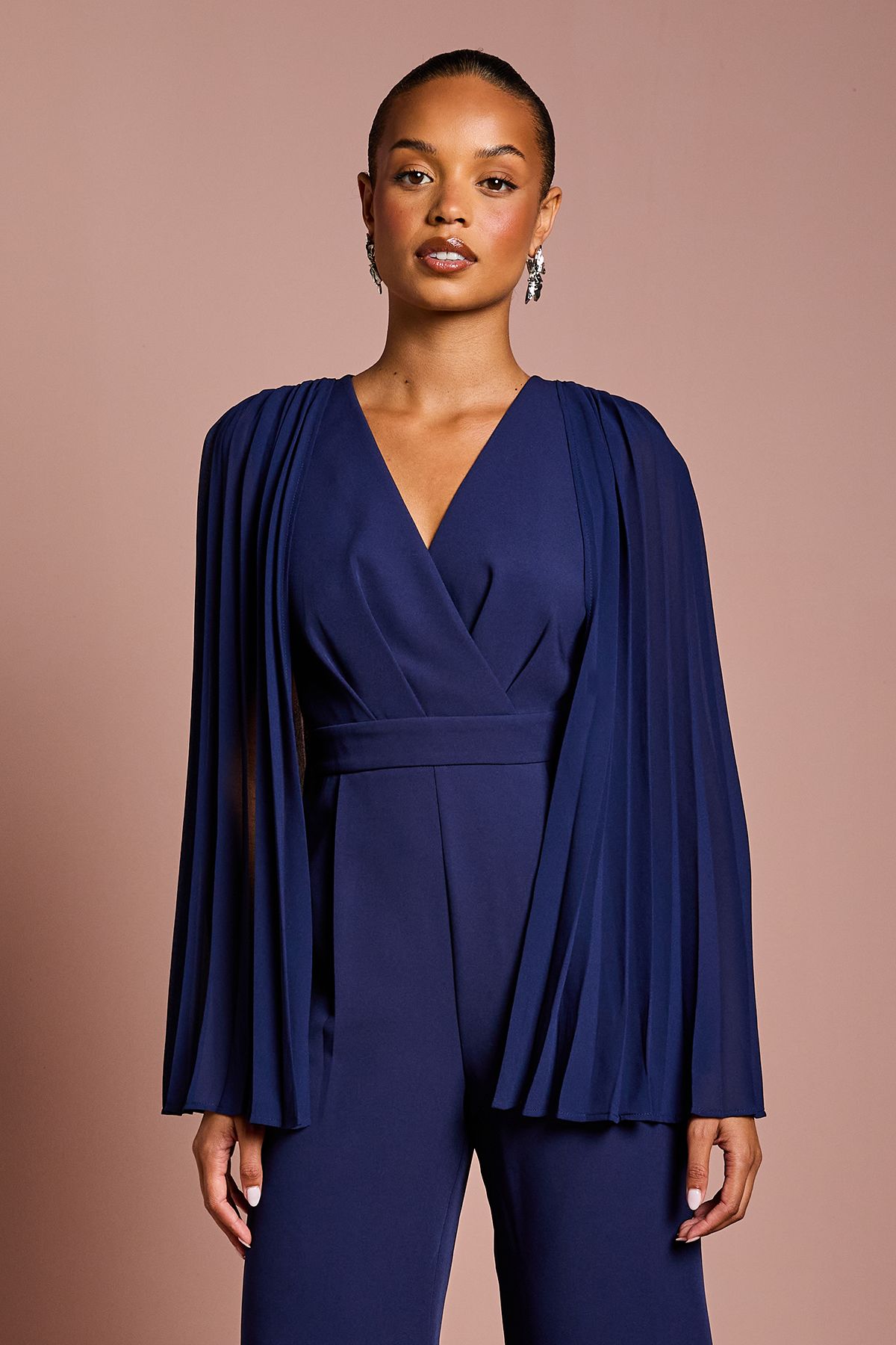 Coast Petite V Neck Pleated Long Sleeve Jumpsuit