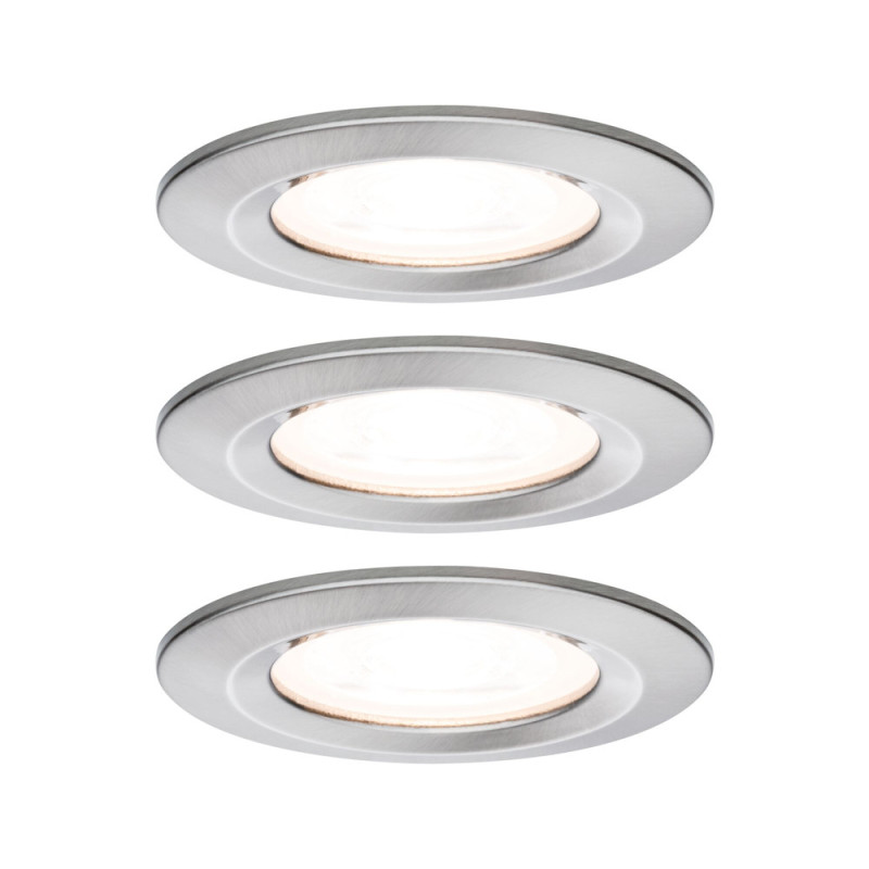 Spot encastrable LED Nova acier brossé GU10 blanc chaud IP44 6,5 W 3 pièces PAULMANN