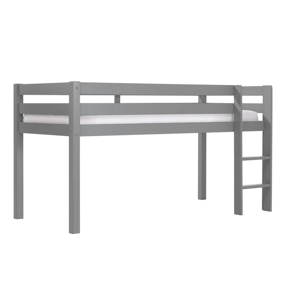 PINO - Lit mi-hauteur 90x200 sommier inclus gris