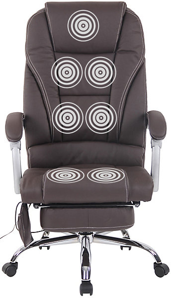Chaise de bureau Pacific cuir véritable, Fonction massage, Réglable en hauteur, Repose-pieds Marron